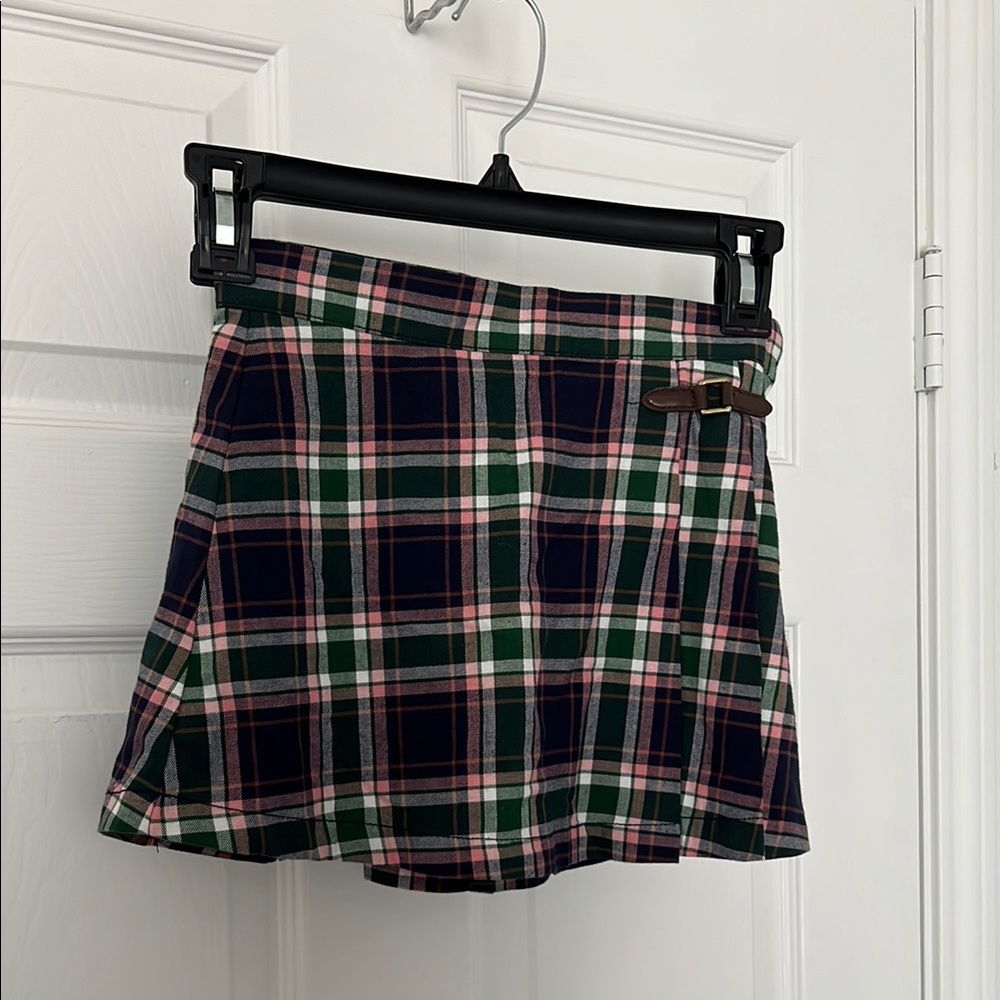 Janie and Jack Green Plaid Mini Skirt with Buckle